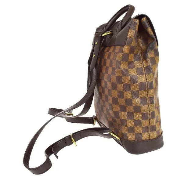 LOUIS VUITTON Logo Soho Backpack Bag Damier Ebene Leather Brown display picture 3